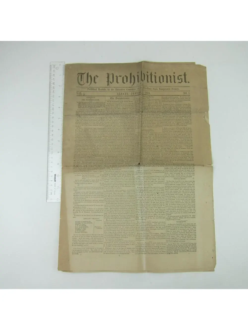 The Prohibitionist Newspaper New York Temperance Society #1 Antique 1854 RARE